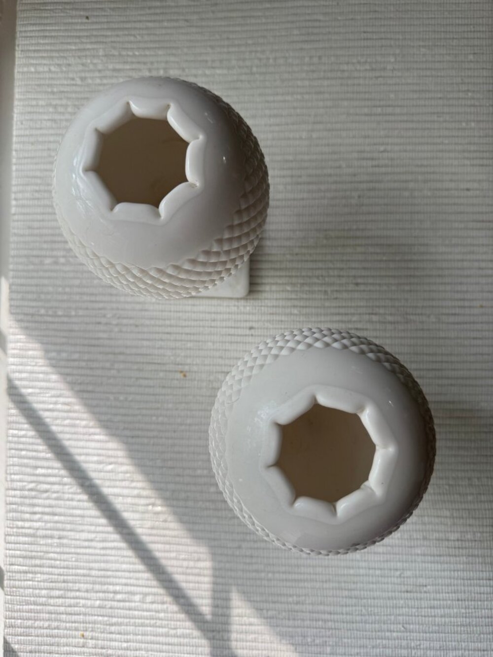 Pair of 2 Vintage White Milk Glass Hobnail Footed Vases Diamond Point - Picture 2 of 7